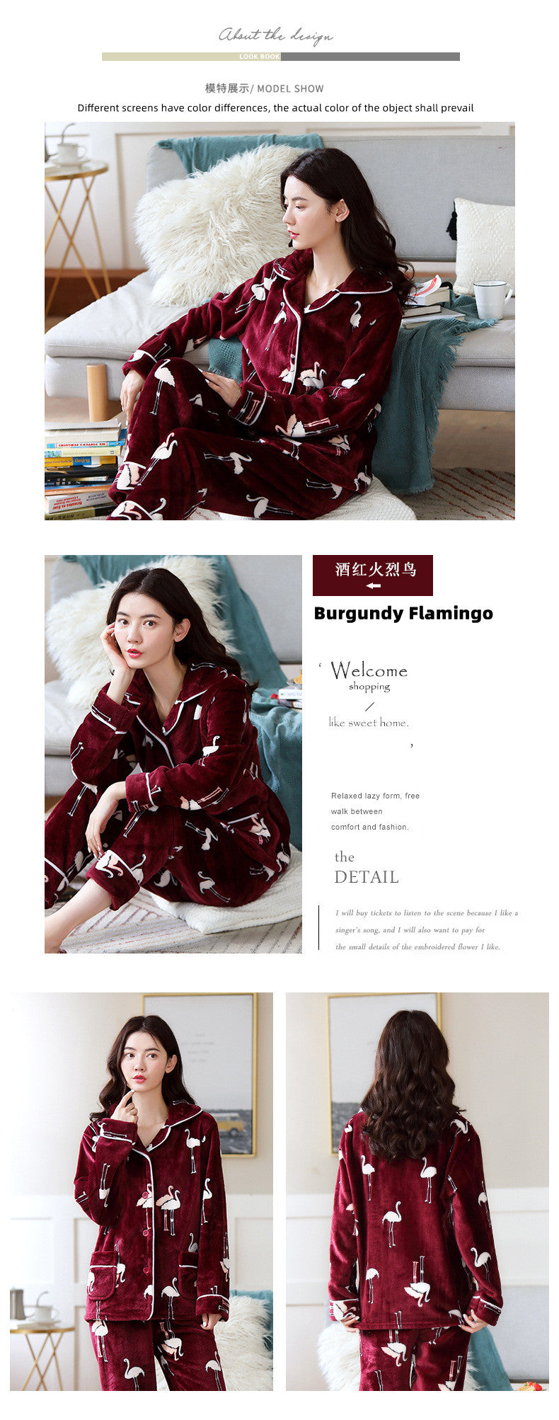 Winter Pajamas Women Warm Pyjamas Fleece Thick PJ Flamingo Pajamas