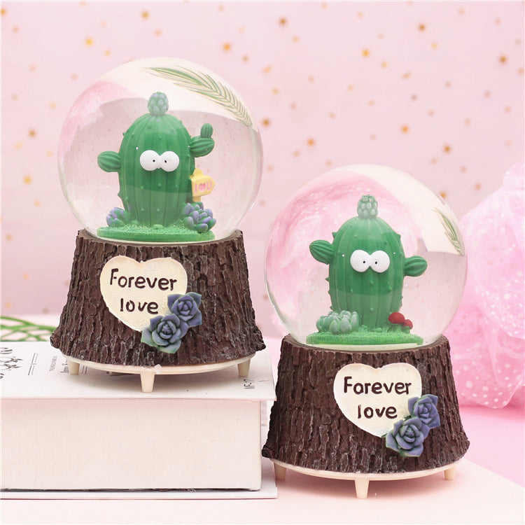 cactus CRYSTAL MUSIC BALL -MUSIC LIGHTING SNOWING gift birthday gift girl gift