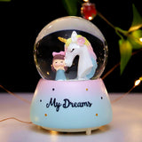 girl with unicorn CRYSTAL MUSIC BALL -MUSIC LIGHTING SNOWING gift birthday gift girl gift