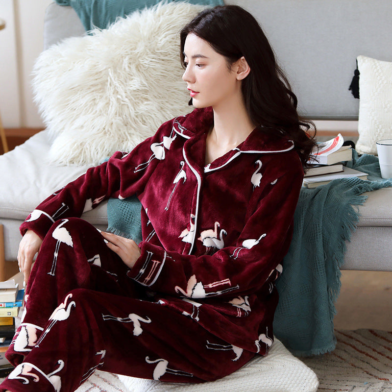 Winter Pajamas Women Warm Pyjamas Fleece Thick PJ Flamingo Pajamas