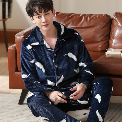WINTER PYJAMAS THICK FLEECE MEN WARM Navy Blue PYJAMAS Feather MAN PAJAMS