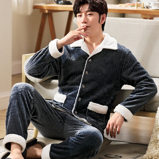 WINTER PYJAMAS THICK FLEECE Grey WARM PYJAMAS MEN size PAJAMS