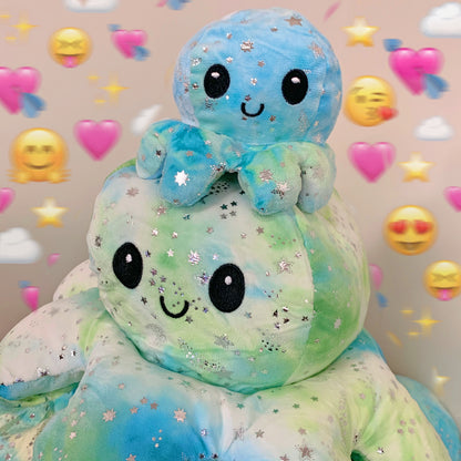 tie dye-green with fire on eyes  jumbo change  mood , reversible octopus！！！