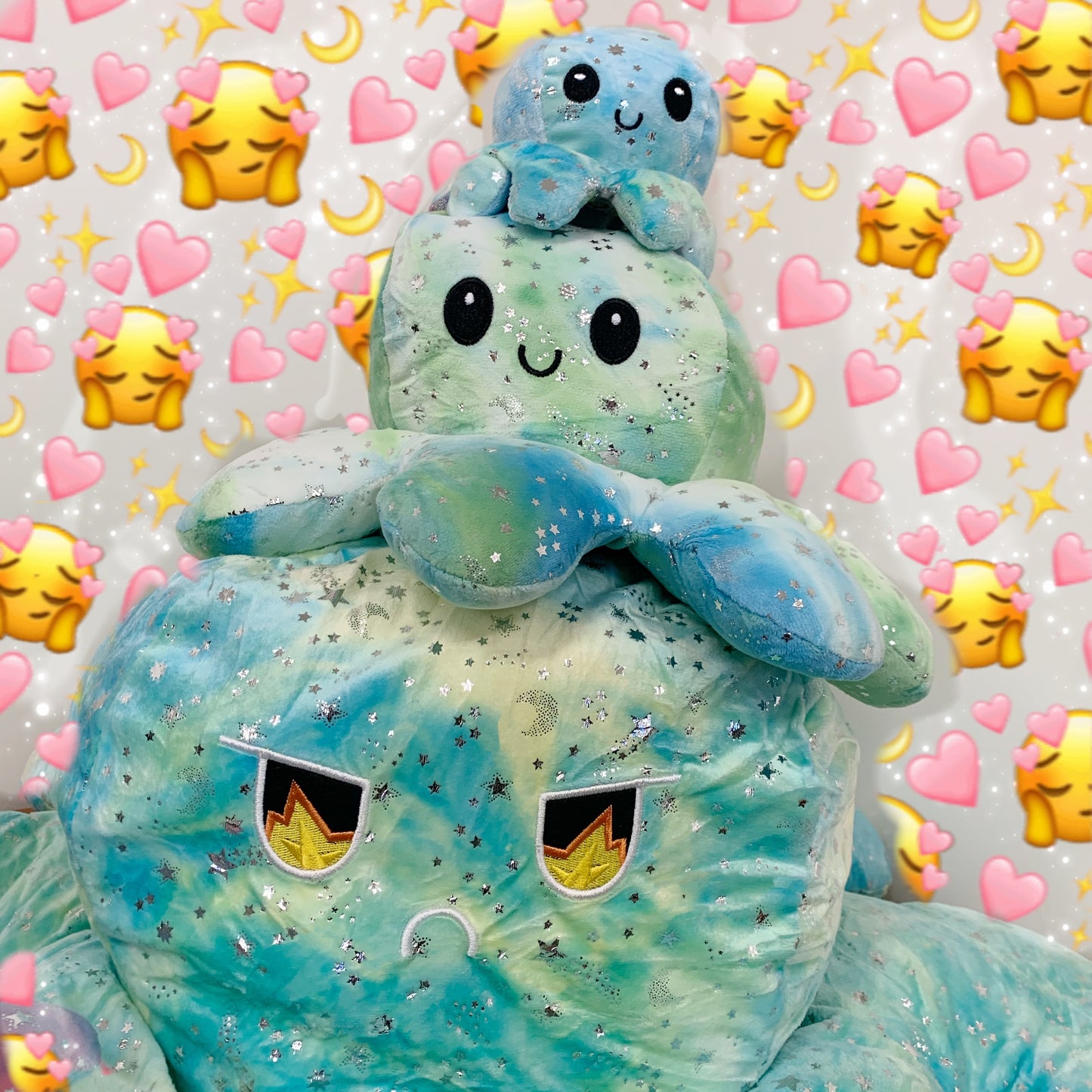 tie dye-green with fire on eyes  jumbo change  mood , reversible octopus！！！