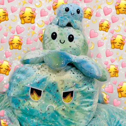 tie dye-green with fire on eyes  jumbo change  mood , reversible octopus！！！