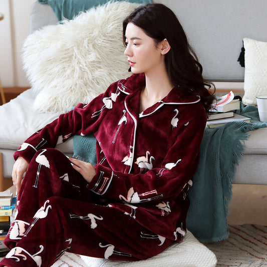 Winter Pajamas Women Warm Pyjamas Fleece Thick PJ Flamingo Pajamas