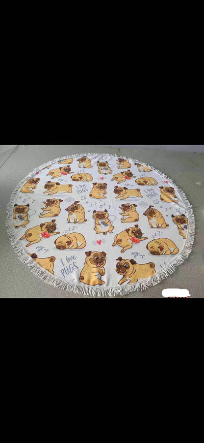 PUG ROUND TOWEL new design beach towel round towel WITH TASSELS daimeter 1.5m
